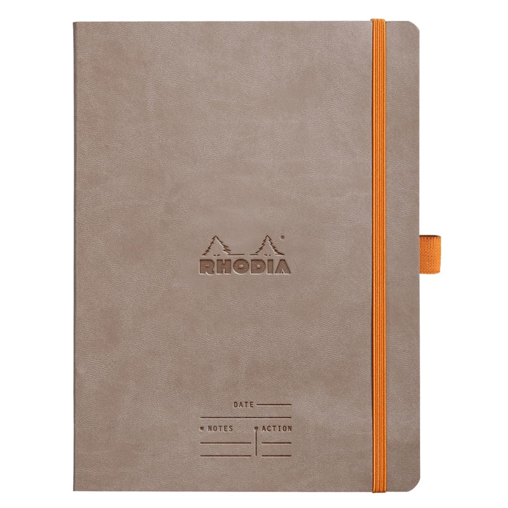 RHODIA 117784C - Taupe Meeting Soft Notebook - A5+ - Pre-Printed Date/Notes/Action - 160 Detachable Pages - 90G Clairefontaine Paper - Bookmark, Pencil Holder - Faux Leather Cover - Rhodiarama