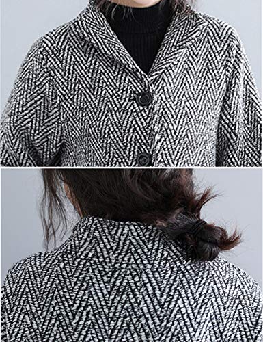 Jenkoon Women's Stand Collar Herringbone Wool Blend Coat Single Breasted Trench Coat (Dark Grey, Large) #TOP4