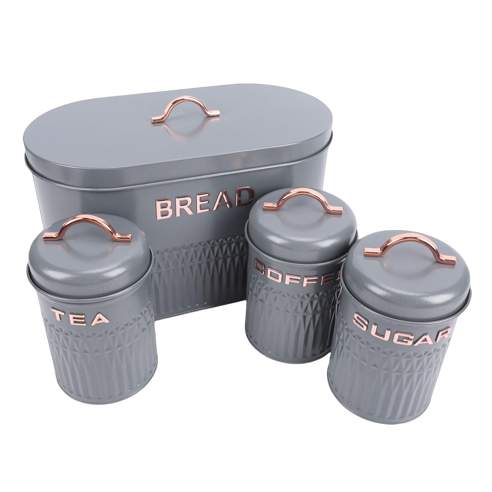 Juego de Caja y Bote de Pan de Metal Contenedores de Almacenamiento Duraderos para Cocina Café Té Botes Etiquetados con Azúcar para Organización Diseño Compacto que Ahorra Espacio para (Gris)