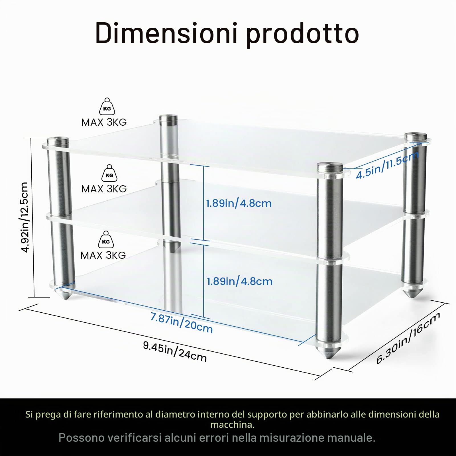 KGUSS Mini Supporto HiFi, Ripiani per Componenti Audio in Acrilico con Supporti in Alluminio per Amplificatori da Scrivania/DAC Trasparenti, Supporto Audio a 3 Livelli