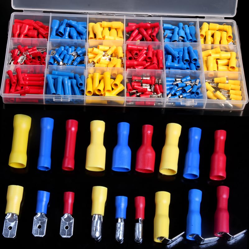 300PCS Waterproof Electrical Crimp Terminals Insulated Spade Terminals Connectors Kits with Box Wire Connector VUQLDHAYZ