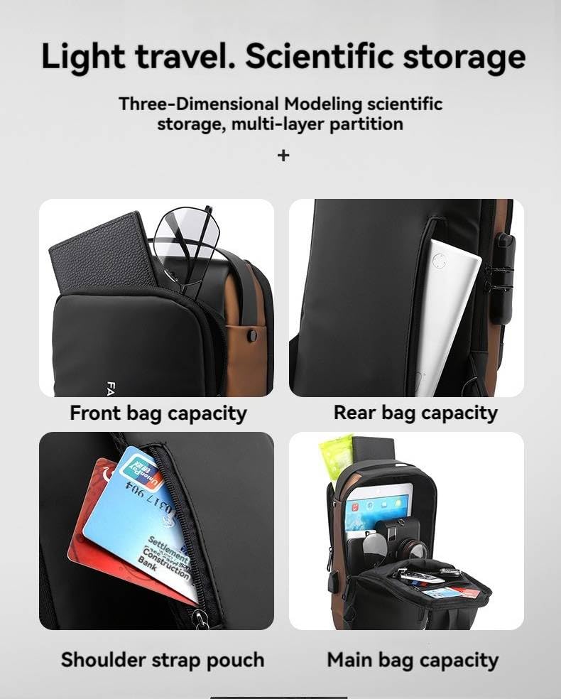 Men's USB Charging Backpack Lure Chest Bag Adjustable Strap Single Shoulder Waist Bag Waterproof Crossbody Bag (black)4
