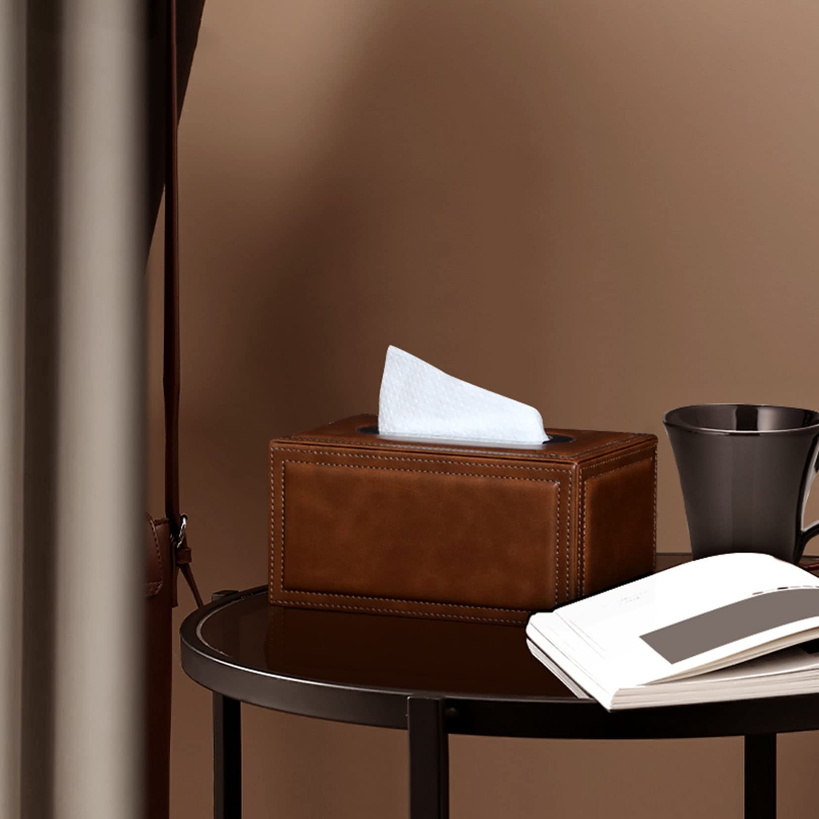 Étui à mouchoirs carré en Cuir synthétique, Plusieurs Tailles Disponibles, Marron (Bruin B)