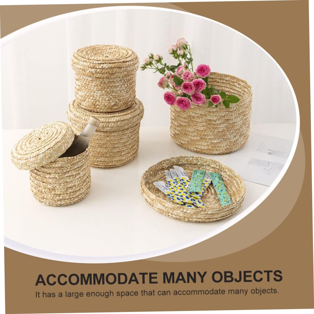 BESTOYARD 2 pcs Straw Storage Basket hyacinth Closet Basket Bin Handwoven Straw Basket tabletop organizer Wicker Storage Basket blanket basket clothes hamper household child Laundry basket