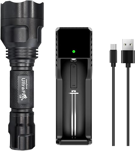 ULTRAFIRE Linterna LED C8 de 1000 lúmenes altos, mini linterna de mano de 5 modos, impermeable IPX6, con cargador y UFB18, para emergencias,