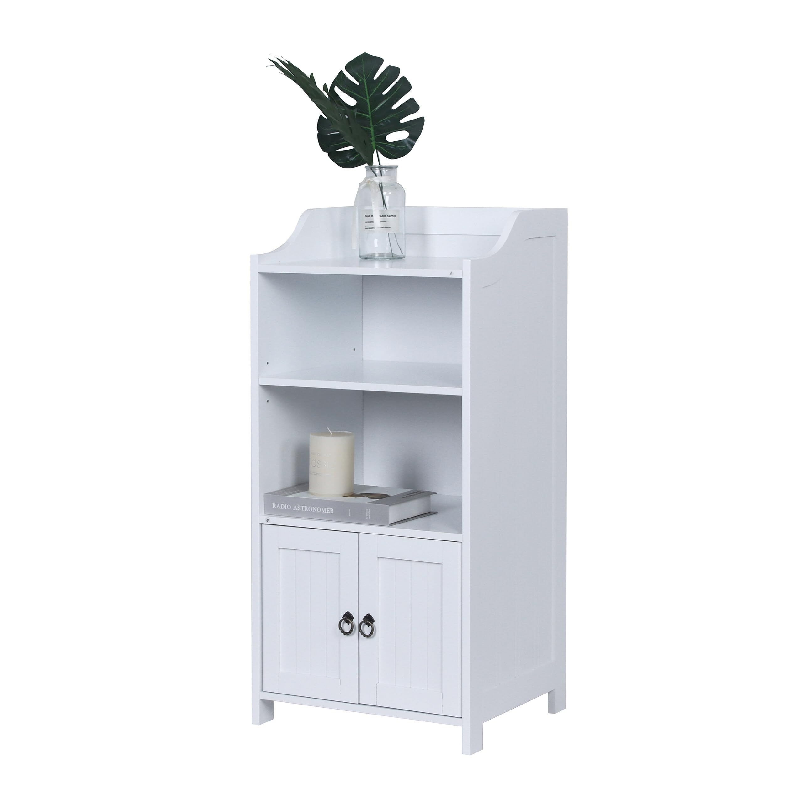 Relaxdays Badezimmerschrank, HxBxT: 86x40,5x36 cm, 4 Fächer, 2 Türen, MDF, schmaler Badezimmer Beistellschrank, weiß