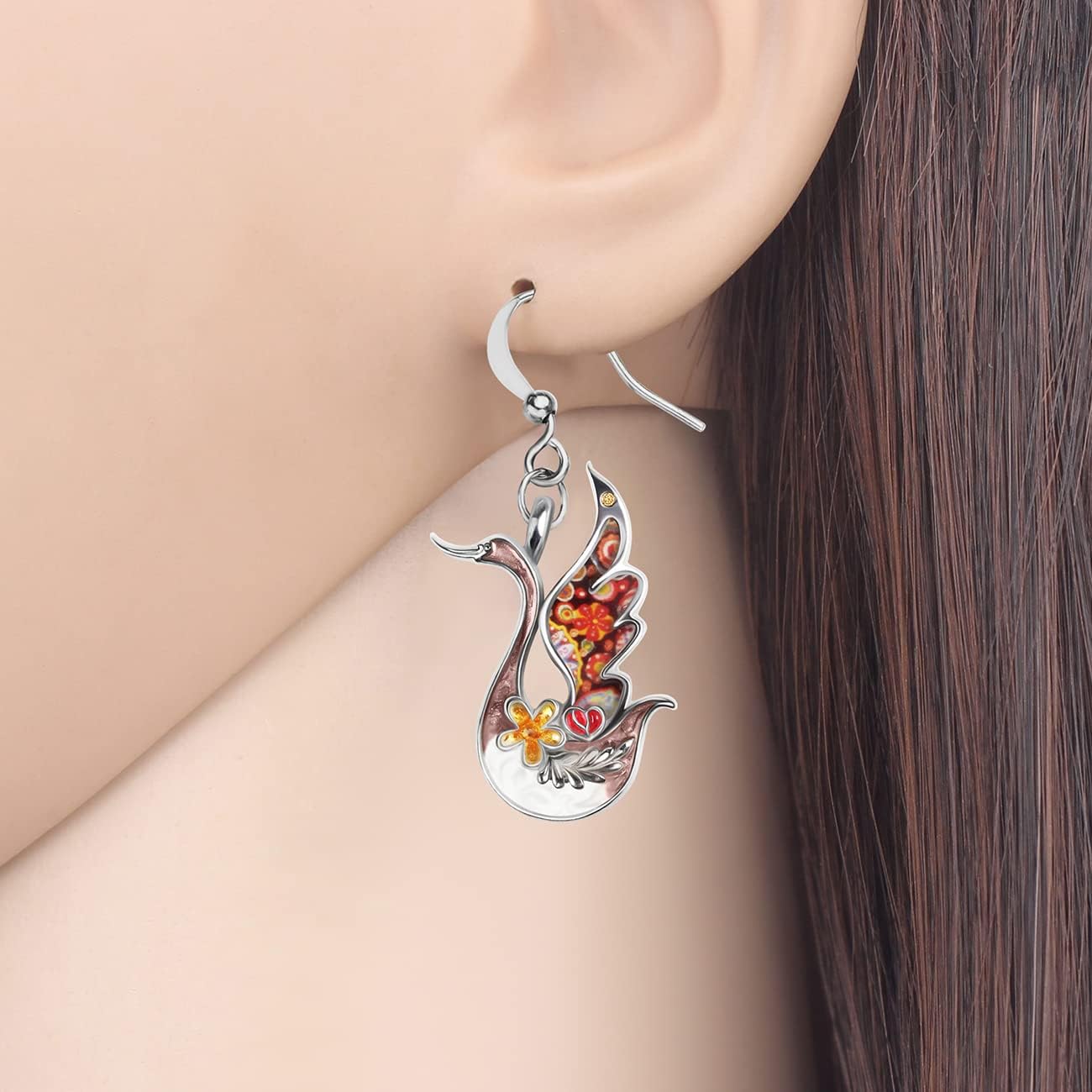 BONSNY Enamel Metal Cute Floral Swan Earrings for Women Jewelry Novelty Funny Charms Original Design - Image 2