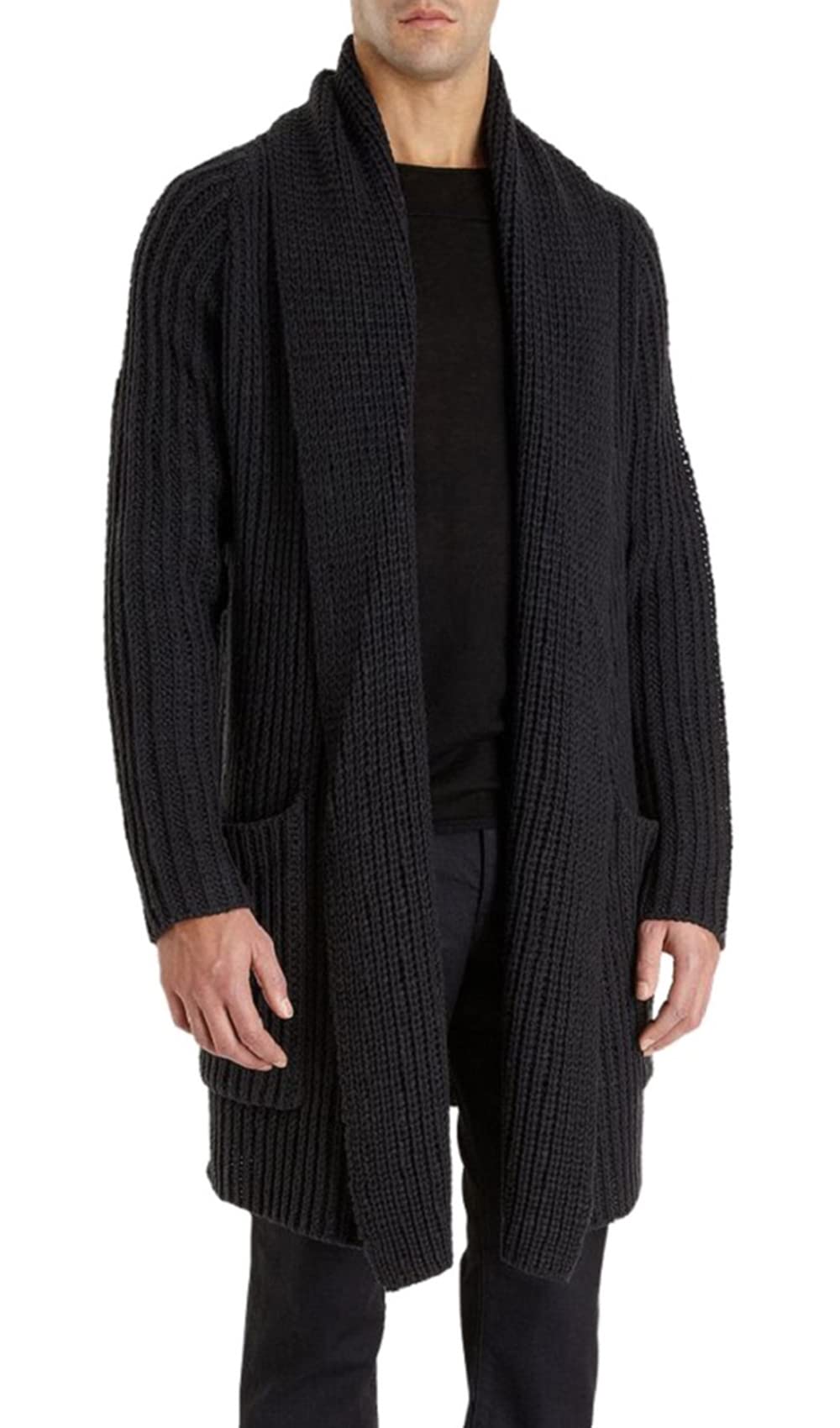 runcati Mens Long Shawl Collar Sweater Autumn Winter Chunky Cardigan Open Front Cardigan-picture-17