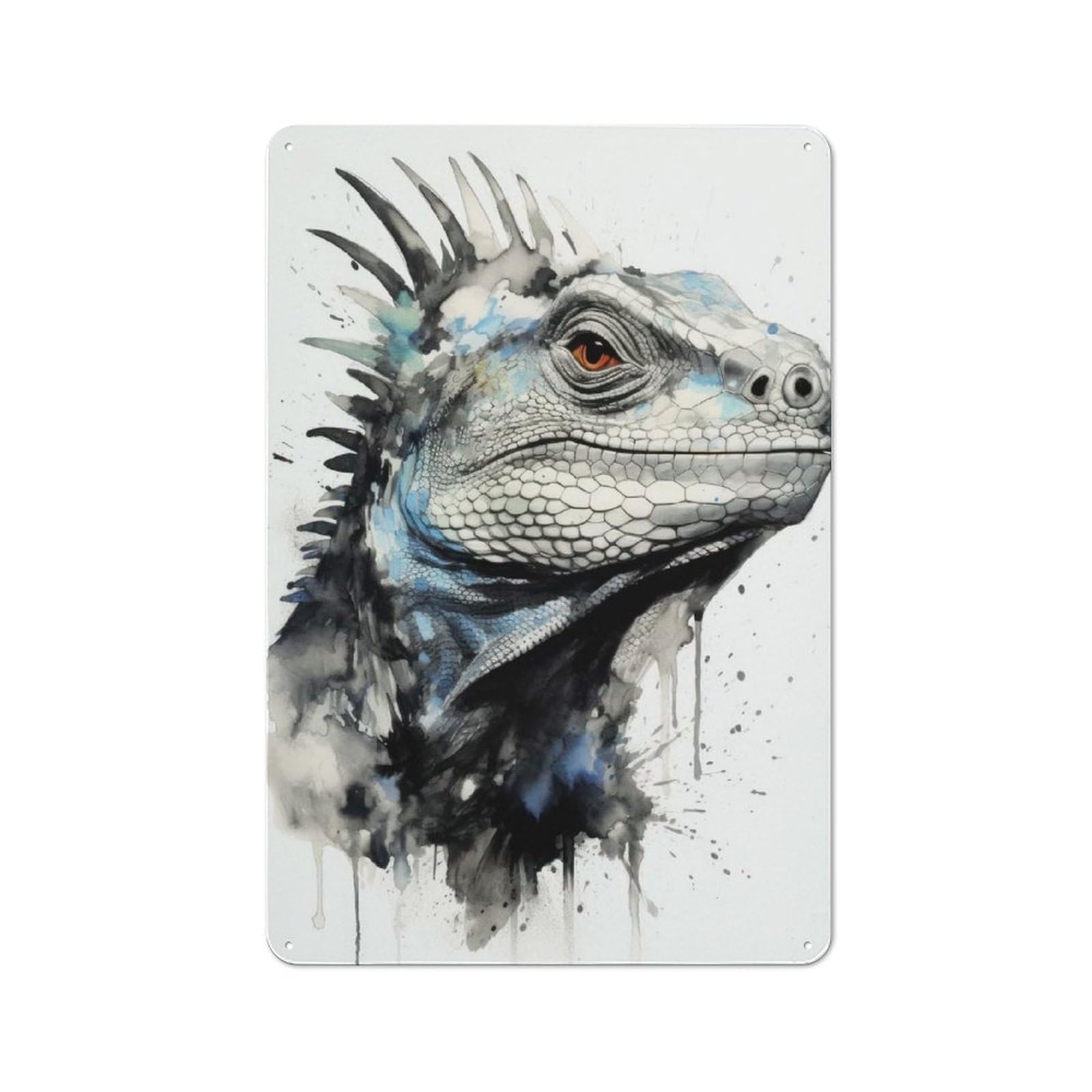 Junmoney Iguana Beauty Watercolor Industrial-Style Metal Sign 30X20cm For Home Bar Wall, Housewarming Wall Decor For People Furnishing Home Bar