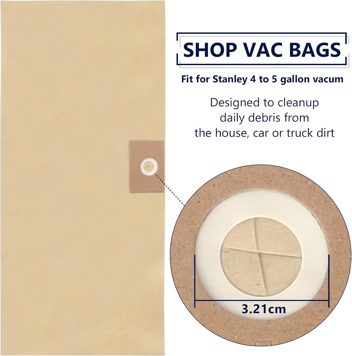 KEEPOW 10 Shop Vac Bags 25-1230 for Stanley 4-5 Gallon Wet/Dry Vacuums SL18129, SL18130, SL18130P, Vacuum Bags Replacement