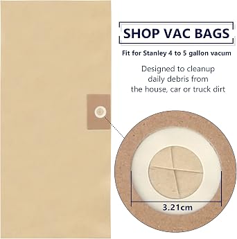KEEPOW 4-5 Gallon Shop Vac Bags for Stanley Wet/Dry Vacuums | SL18130P SL18133 SL18129, 6 Pack Disposable Filter Bags Accessories, Replace Part# 25-1230