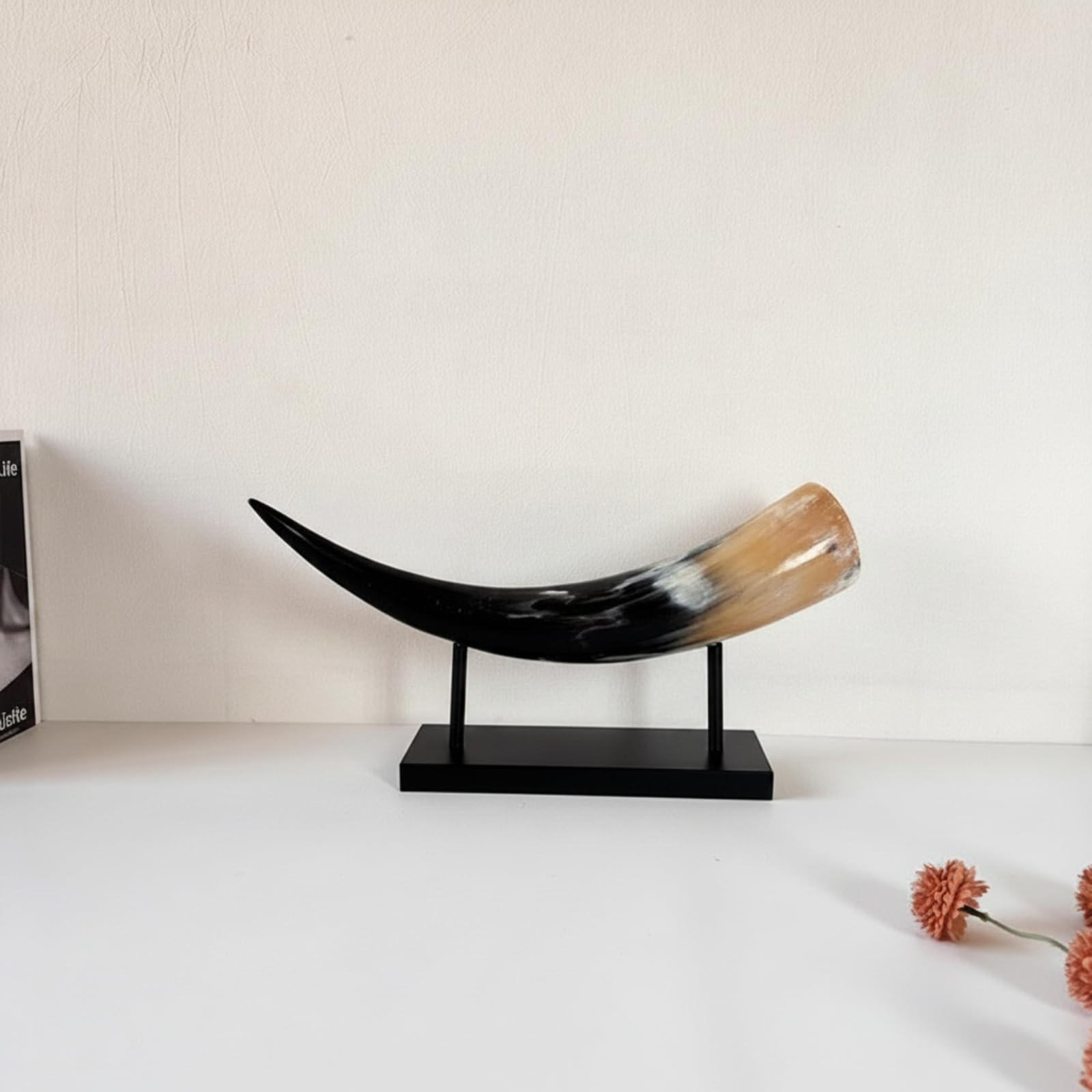 Baoblaze Scultura di Corno Decorativa Scultura Ornamento Statua Soprammobile Curva Decorativa Montata con Due Supporti Verticali Stabilità su Superfici Piane