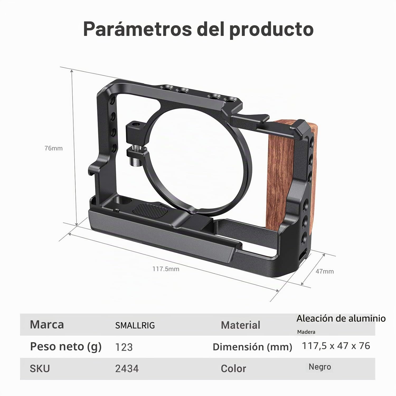 SMALLRIG RX100 Vi/VII Cage, Jaula con Mango de Madera para Sony RX100 VII y RX100 Vi – CCS2434