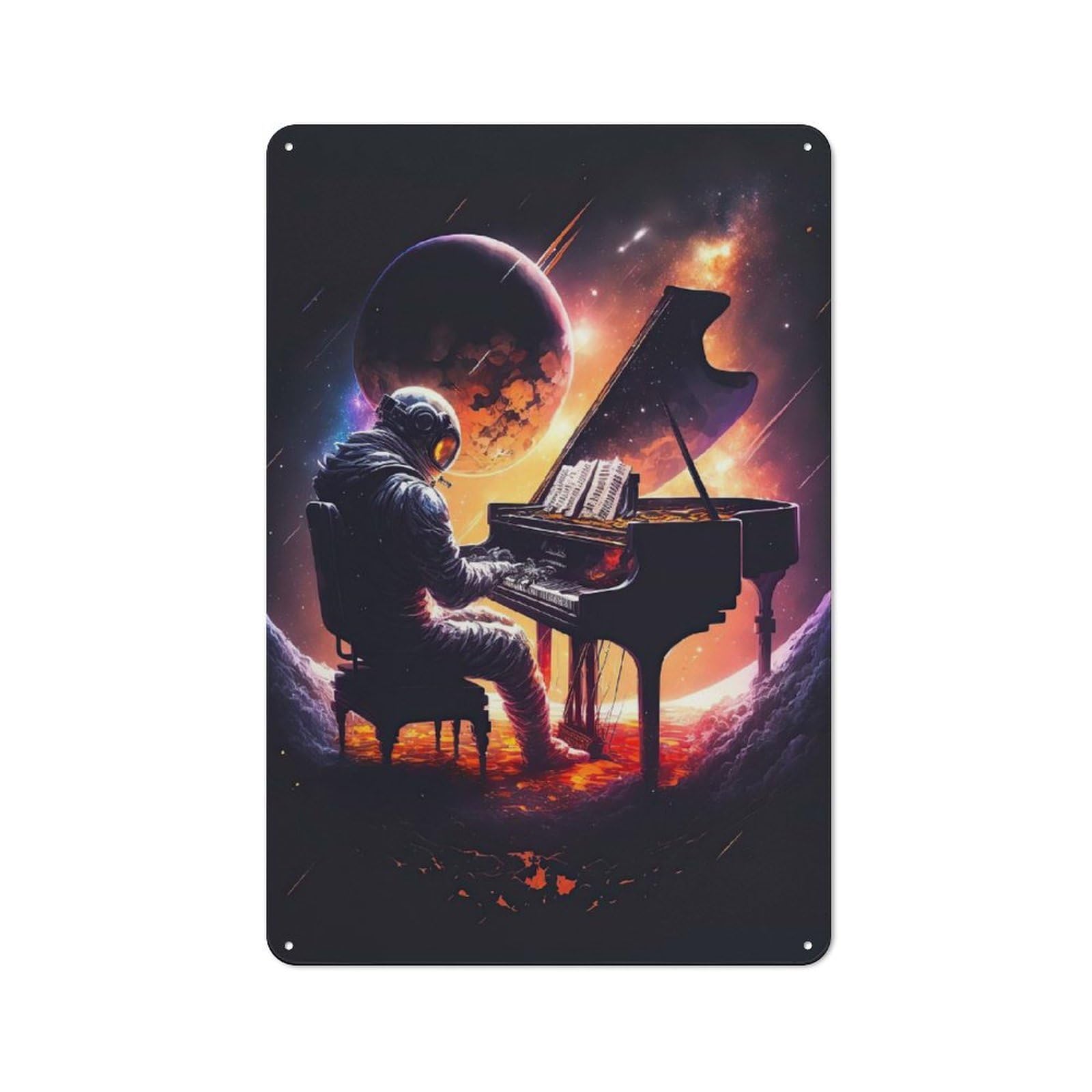 Tin Wall Plaque 30x20cm with Piano in Space for Workshop Wall, Suited to Makers And DIY Enthusiasts