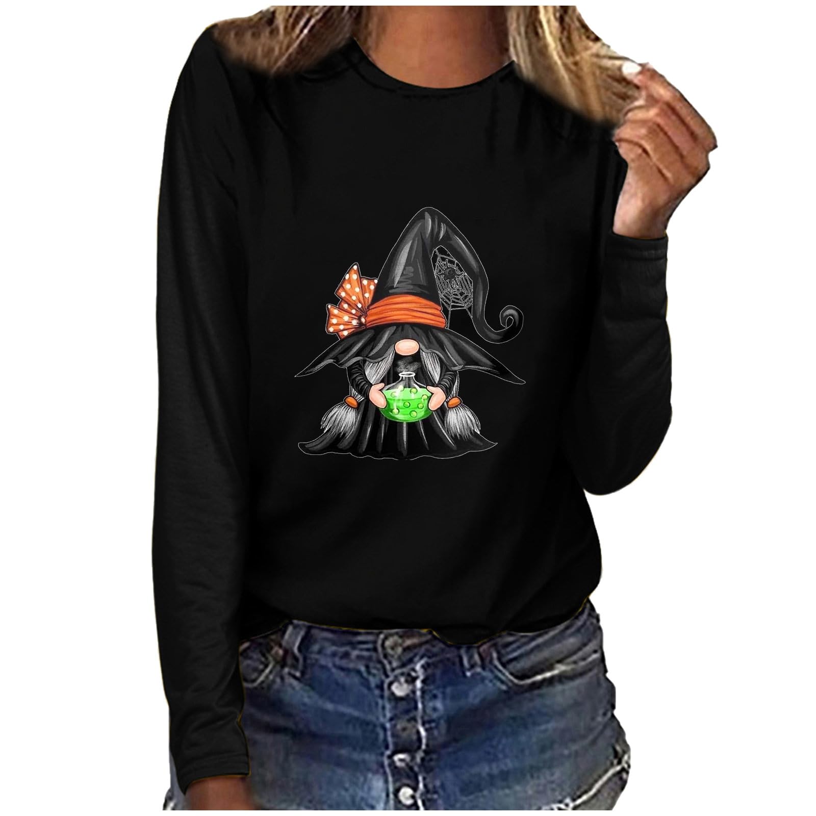 2023 Fall Halloween Long Sleeve Crewneck Sweatshirts for Women Casual Comfy Fit Pullover Tops Fashion Cute Print Blouses