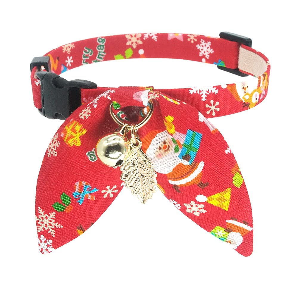 PetSoKoo Christmas Cat Collar with Bunny Ears Bow, Holiday Bowtie, Safety Breakaway Buckle, Cute Kitten Collars for Girl Boy Male Female Cats,Red