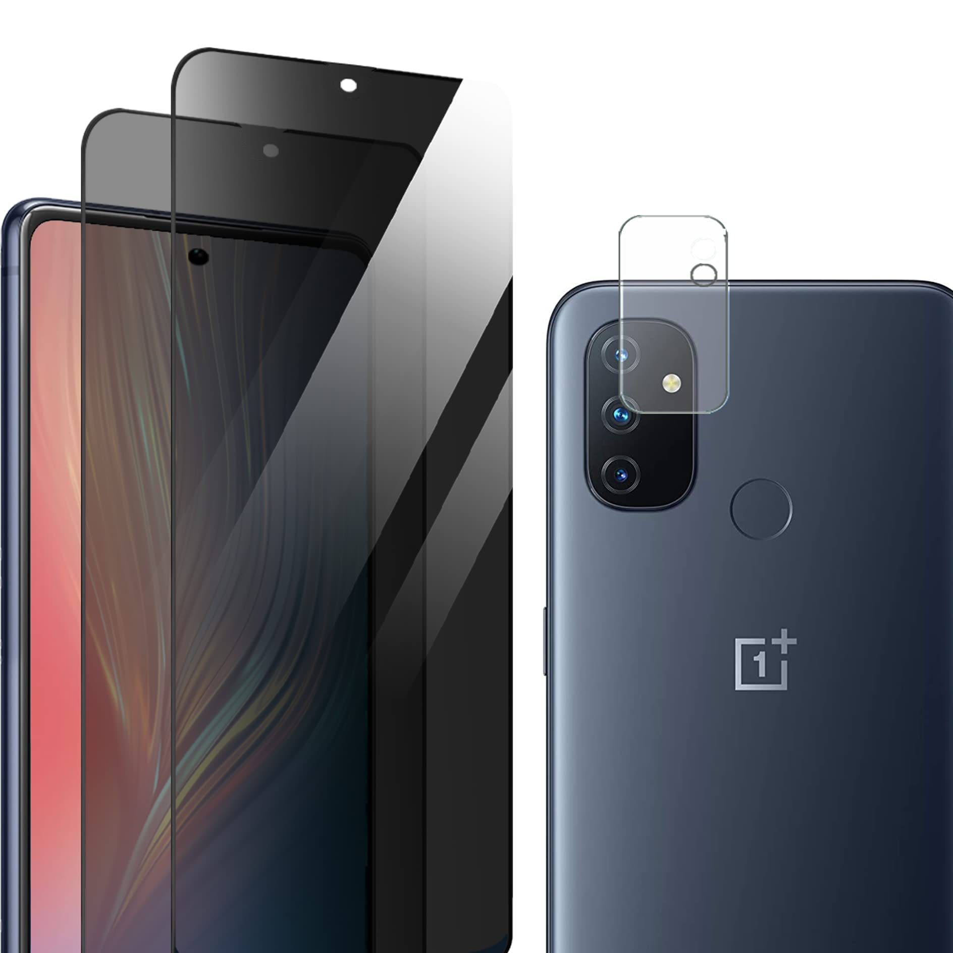 Amleute 【2+1 Pack】 OnePlus Nord N100 Privacy Screen Protector,9H Tempered Glass,Anti-Spy Flim Compatible for N100