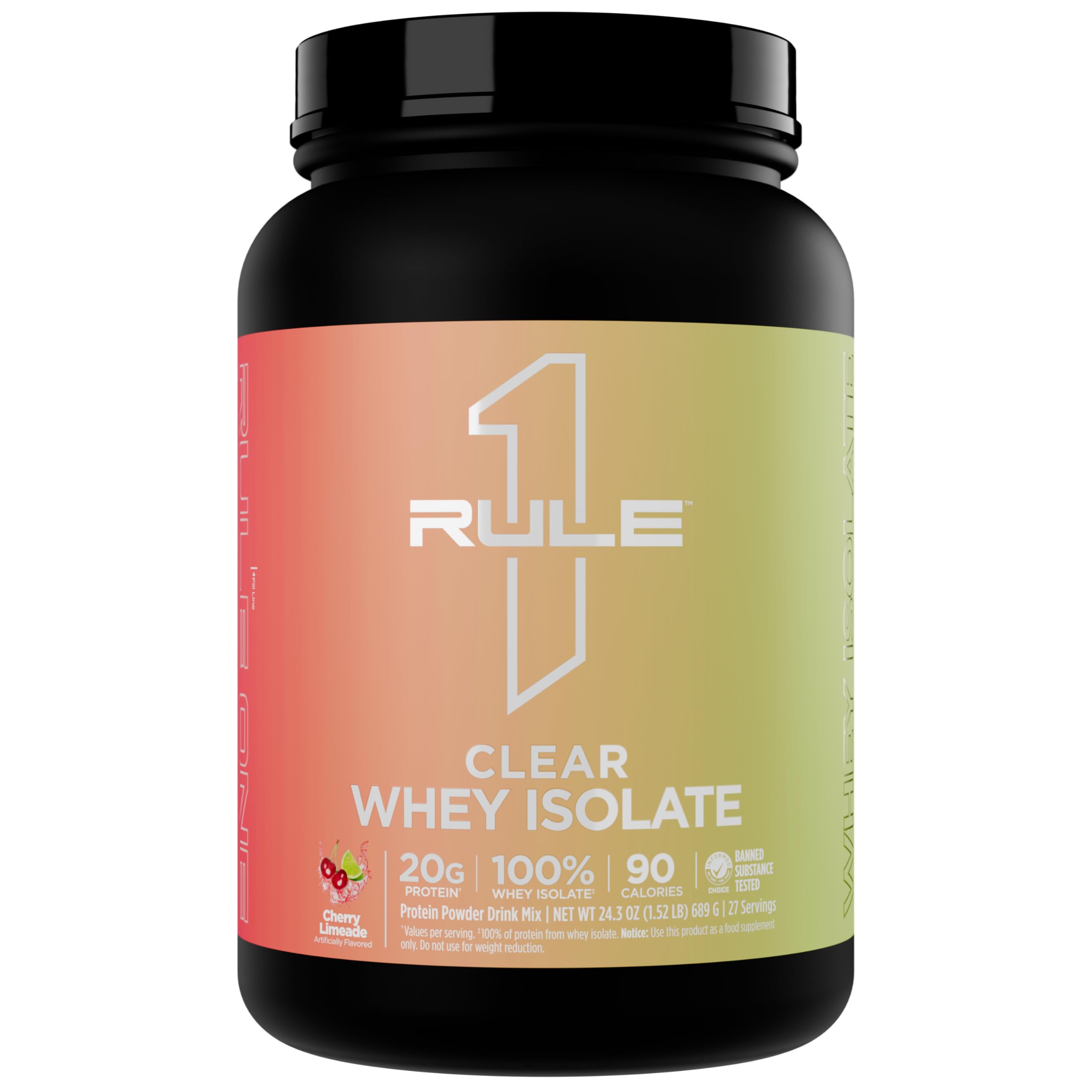 Rule One Proteins Isolat transparente: 20 g de proteína aislada de suero, más de 9 g de AAA, 300 mg de minerales electrolíticos, 90 calorías, sabor ligero, crujiente y refrescante (27 porciones).