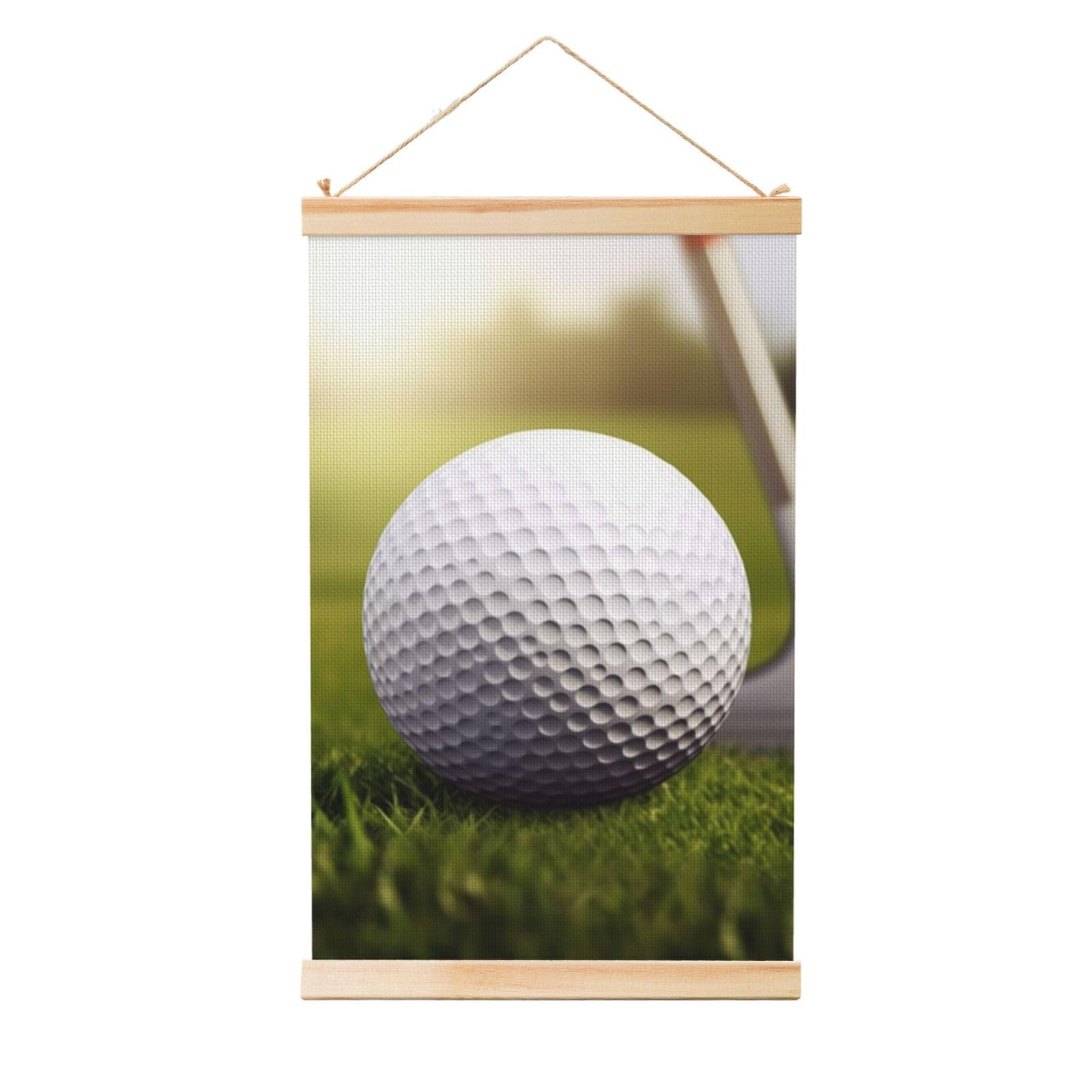 Sport Golf Ball Posters Wooden Shaft Hanging Poster Canvas Prints Scroll Wall Art Painting Vintage Wall Banner Modern Artwork Decor for Home Decor Ready to Hang 16"x24"