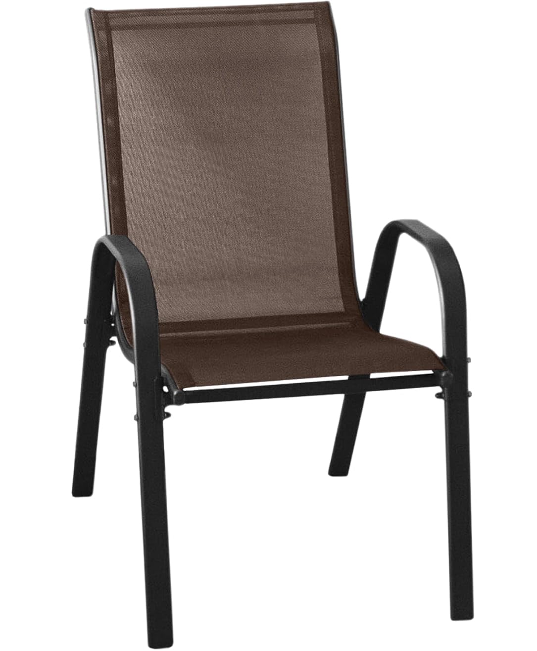 Sillas de jardín apilables de textilene – Pack de 4 con reposabrazos; Estructura metálica Resistente, Transpirables y fáciles de Limpiar para terraza y balcón, Color marrón