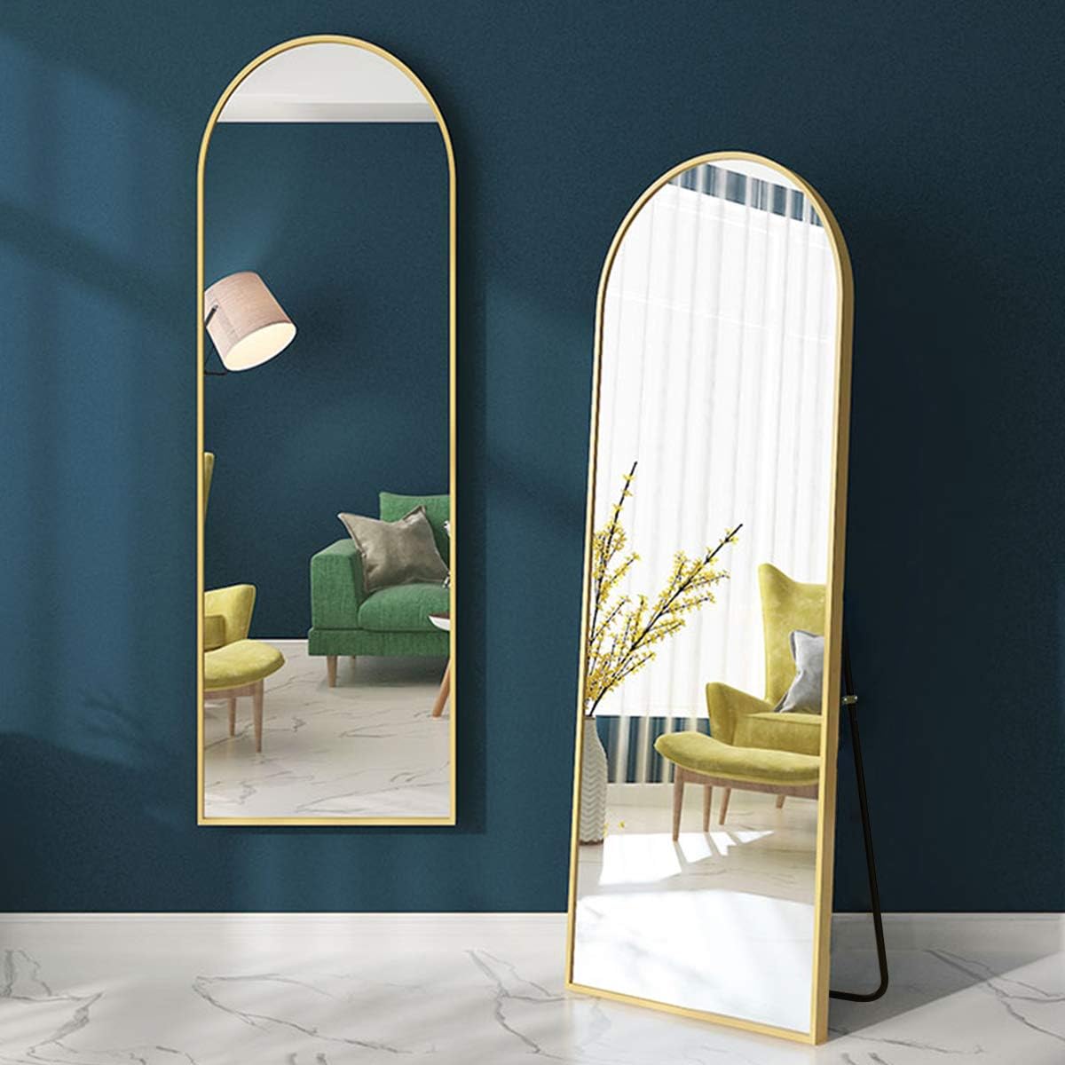 XKZG 64" x 21" Arched Full Length Mirror with Aluminum Alloy Frame - Floor and Wall Mounted for Bedroom Living Room - Gold
