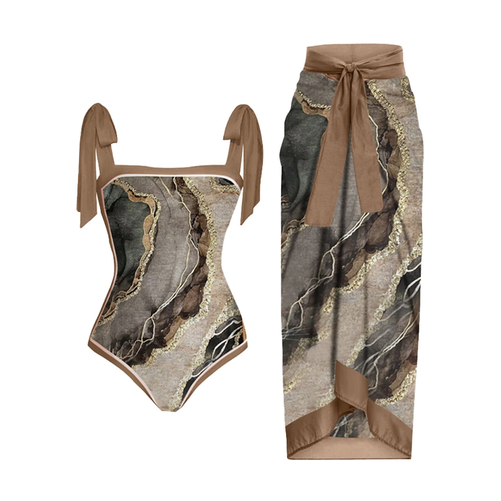 riou Bañadores Mujer Reductores Barriga Moda Sexy Cuello en V Monokini+Vestido de Playa de Encaje Bañadores Deportivos Vientre Plano con Relleno NatacionCover Up Blusa Halter