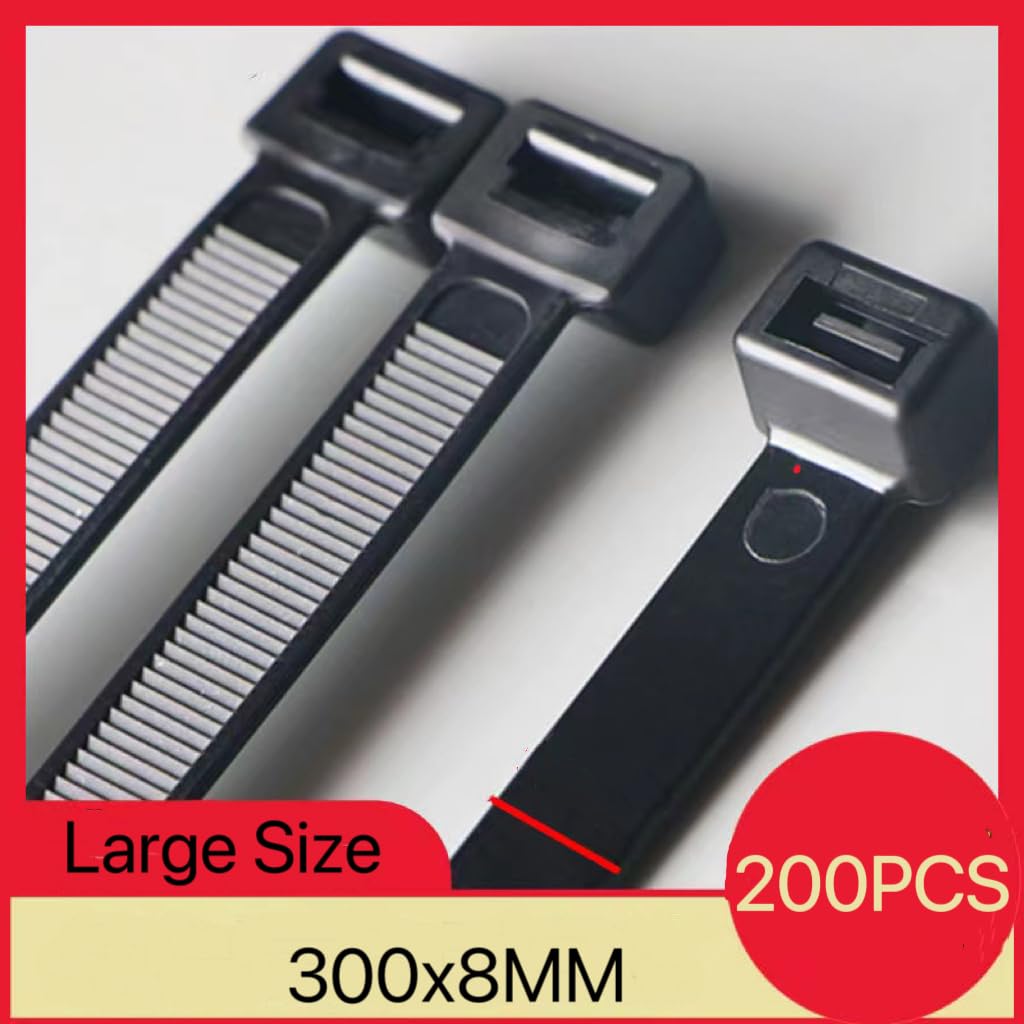 Caiery 200 Piece Large Long Cable Ties 300mm x 8mm UV Resistant Ultra Strong Cable Ties with 70kg Tensile Strength Black,0.8X12 in - Image 2