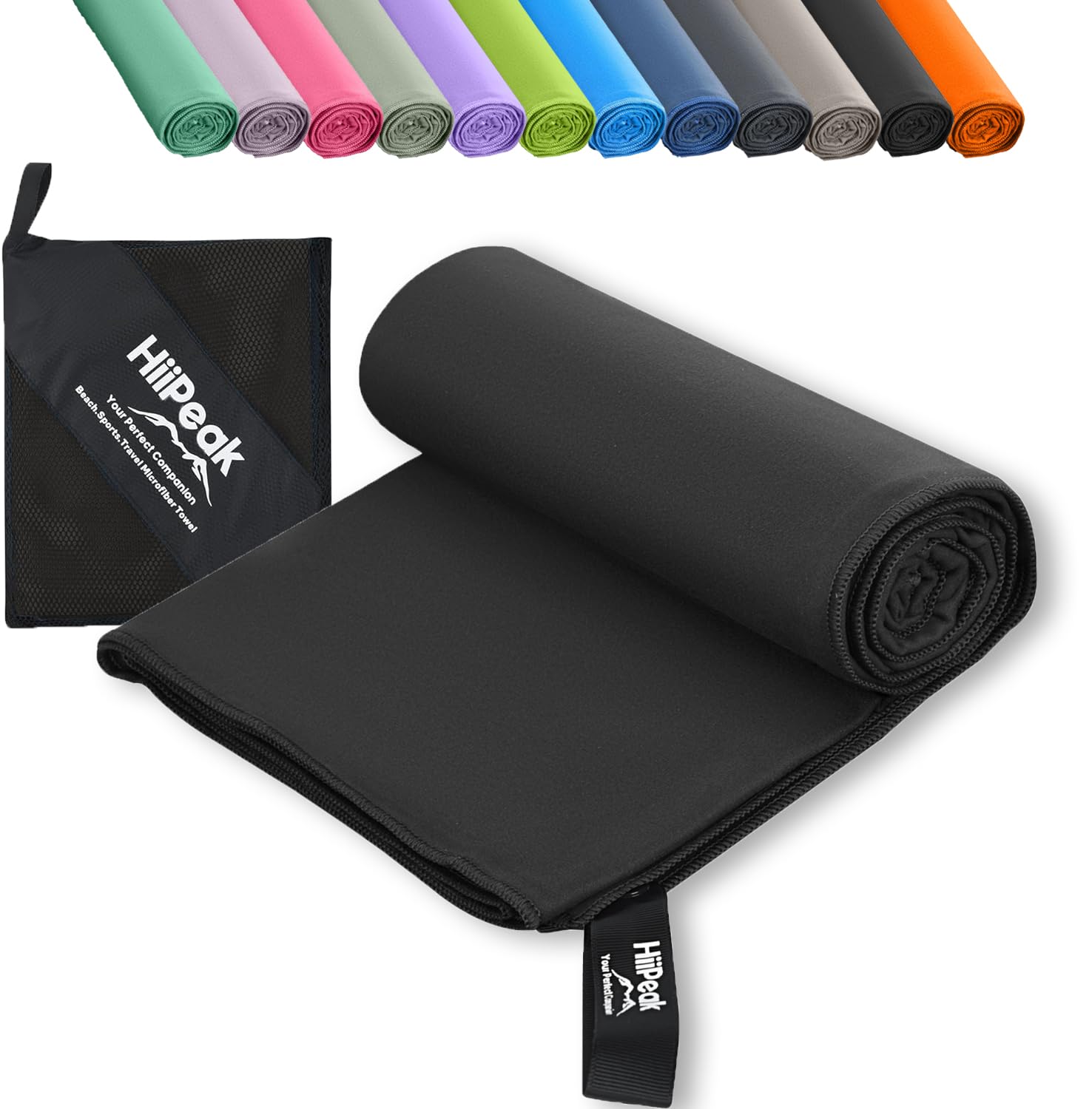 HiiPeak Microfibre Towel Compact Camping small gym towel hand face Towel - Quick Dry Lightweight Absorbent Sports Gym Swimming Hiking Drying Towel for Men,Women (Black-1pack, 50cm x 30cm)