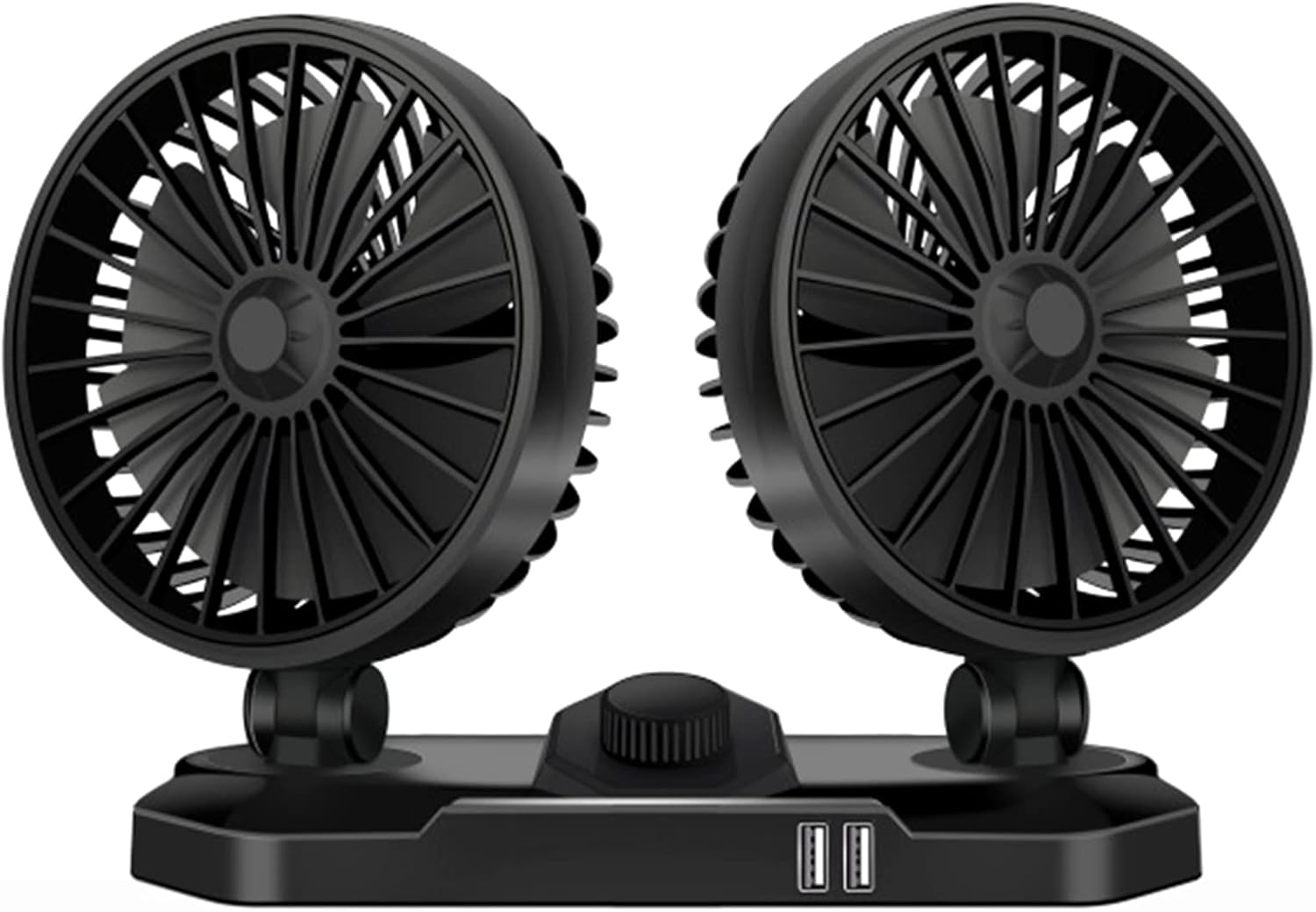 Leodun Ventilador De Coche 12V/24V, 360 ° Giratorio Cabezas USB Dobles Ventiladors,Mini Ventiladores Ajustables con 2 Velocidades,para Caravanas
