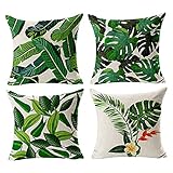【El Paquete Contiene】: El paquete incluye 4 fundas de cojín de lino de una sola cara para plantas tropicales, perfectas para la decoración del hogar y el uso diario.