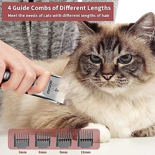Gooad Cat Clippers for Matted Hair, Cat Grooming Kit, Cordless Cat Shaver for Long Hair, Low Noise Paw Trimmer, Cat Hair Trimmer for Grooming,Quiet Pet Hair Clippers Tools for Cats Dogs (Red)