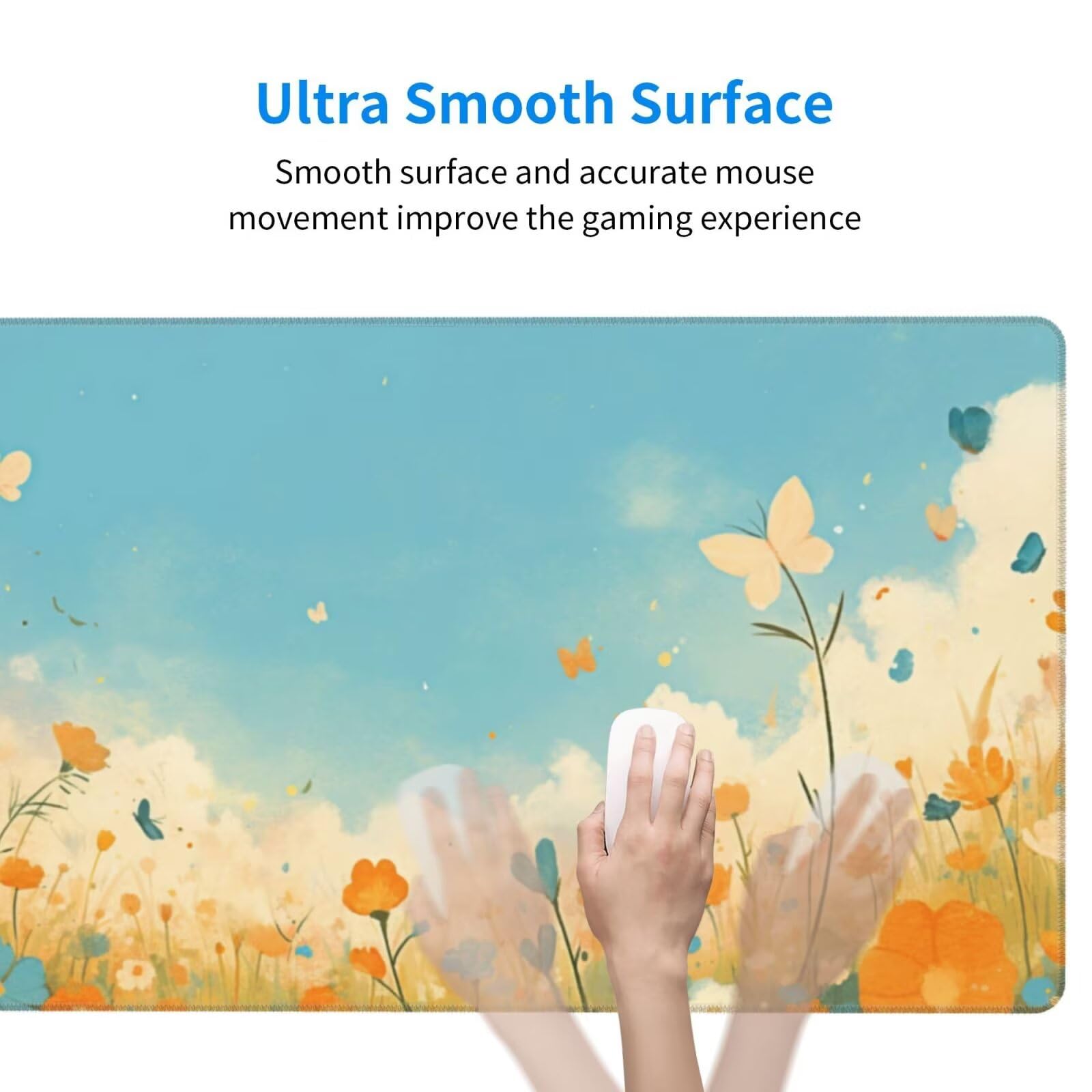 Gaming Mauspad XXL 1200x600x3mm Mousepad Verlängertes Groß Mauspad Schreibtischauflage,Genähte Kanten Rutschfeste Gummibasis,Verbessert Präzision Geschwindigkeit Home Office Kleine gelbe Blumen L-2992