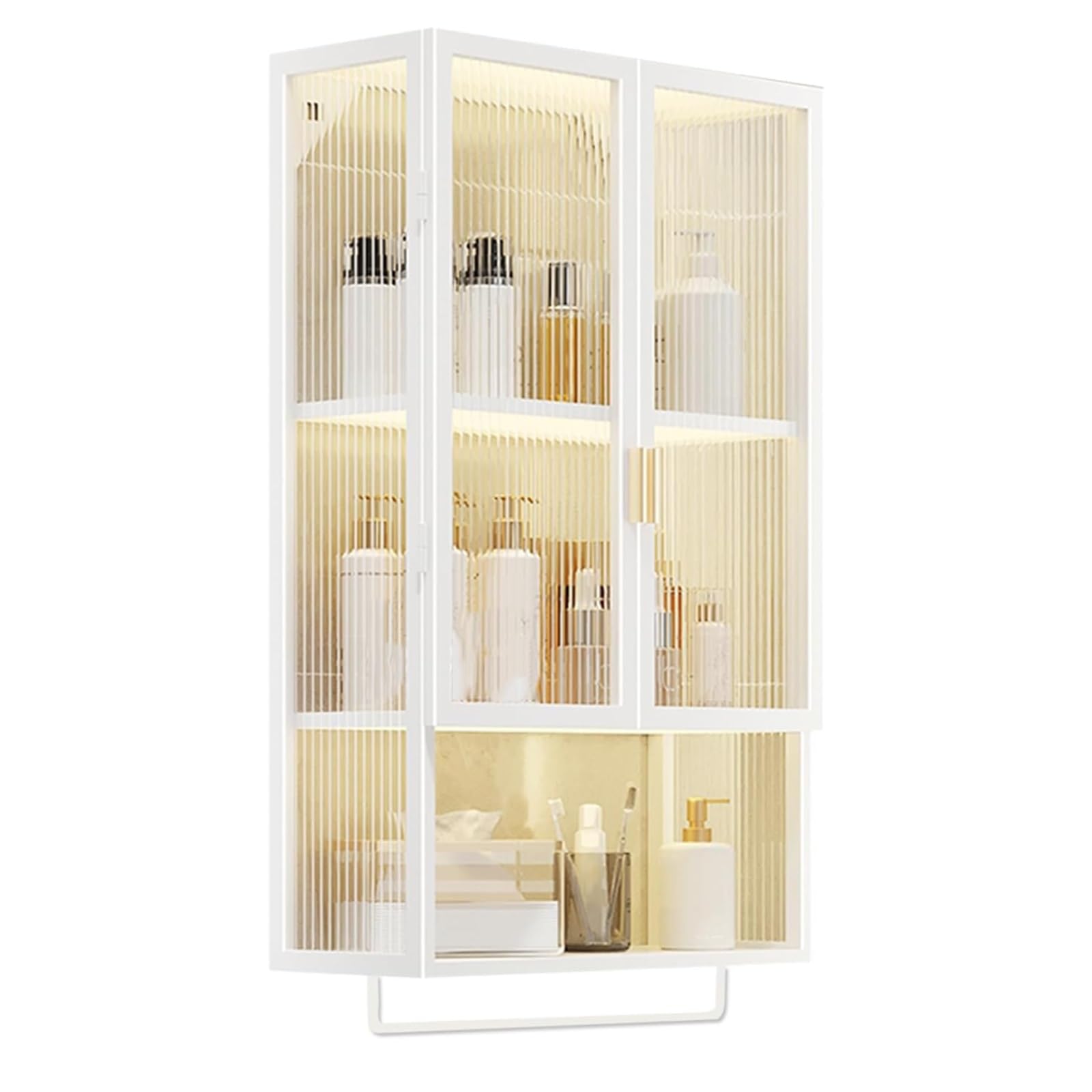 WNJJ Modern Metal Bathroom Cabinet with Glass Doors Towel Rack and Storage Shelf