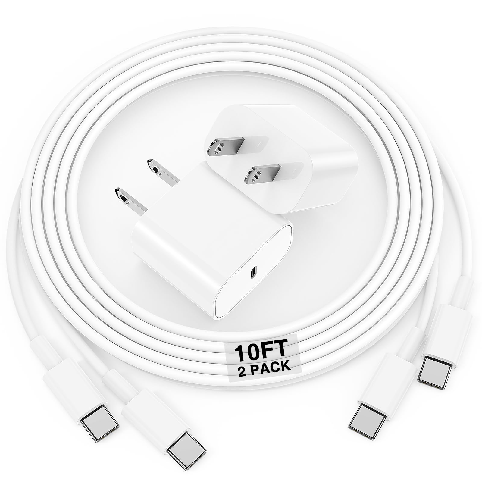 iPhone 17 16 15 Charger and 10ft Type C to C Cable Cord Long, 20W USB C Fast Wall Charging Block Plug Power Adapter Cube Brick for Apple iPhone 17 Pro Max/17 Air/16 Pro/16 Plus/15/15 Mini/iPad/Samsung