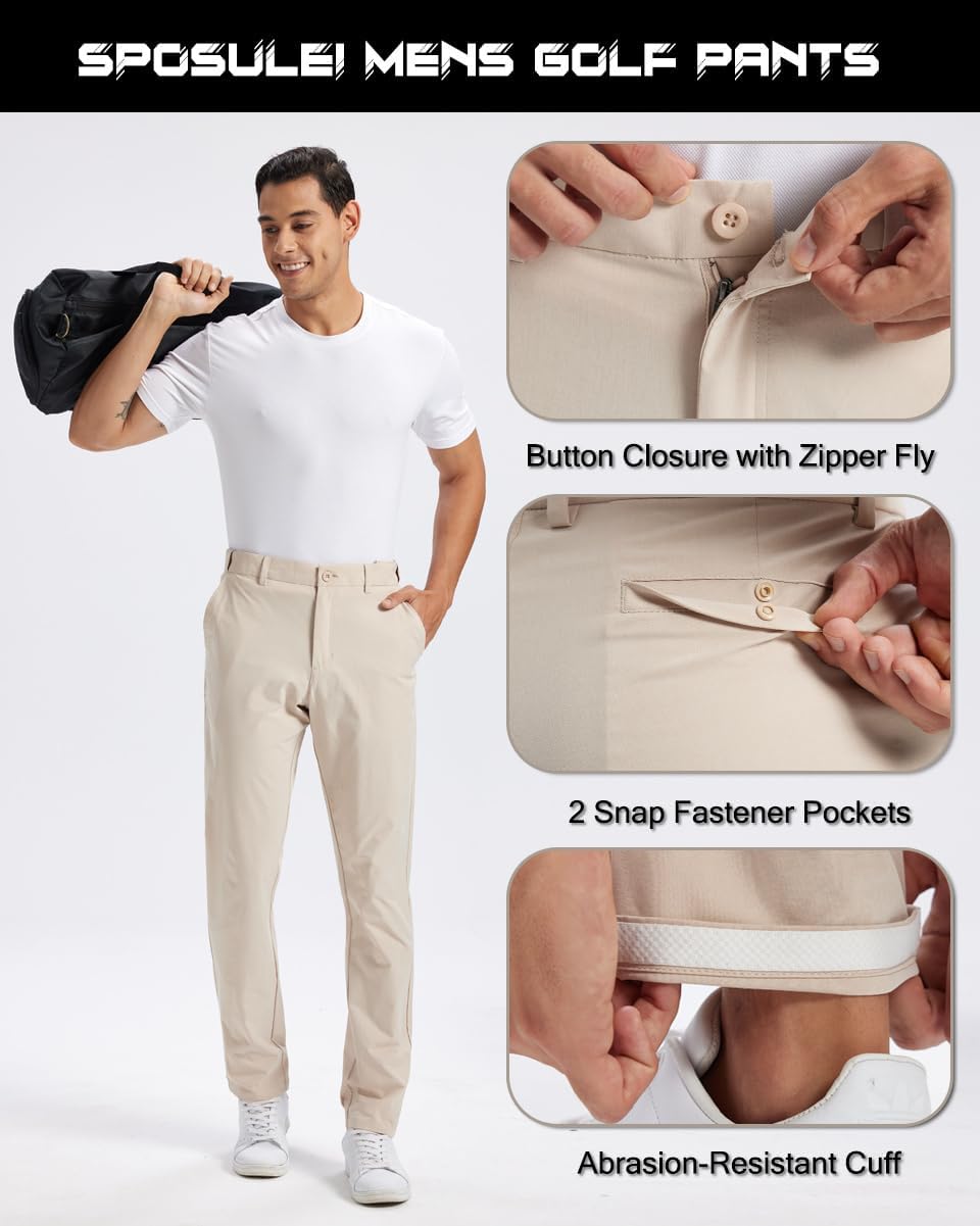 SPOSULEI Men's Golf Pants Stretch Lightweight Waist Elastic Work Business Dress Pants with 4 Pockets