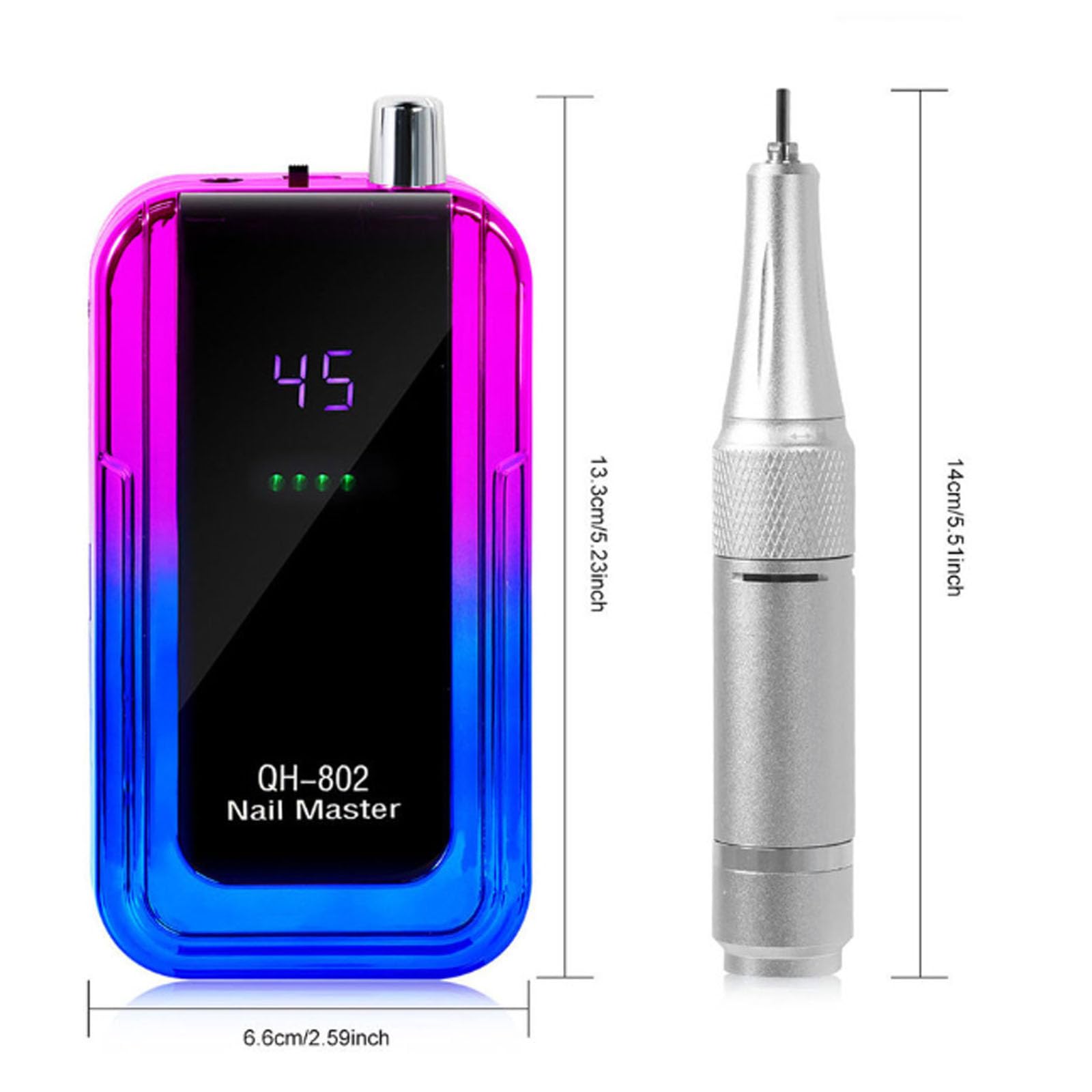 Trapano per unghie ricaricabile a batteria 45000 giri/min, lima per unghie elettrica portatile con display LCD a conchiglia RGB sfumato, per rimozione gel acrilico salone,colorful blue
