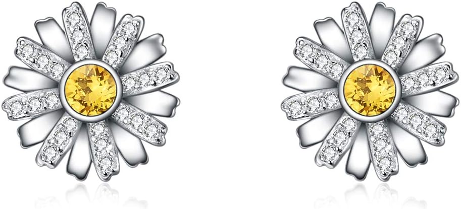 AOBOCO Sterling Silver Flower Series Stud Earrings with Crystals, Birthday Christmas Jewelry Gift for Her