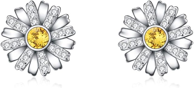 Daisy Earrings Sterling Silver Flower Stud Earrings, Birthday Jewellery Gifts for Women Girls