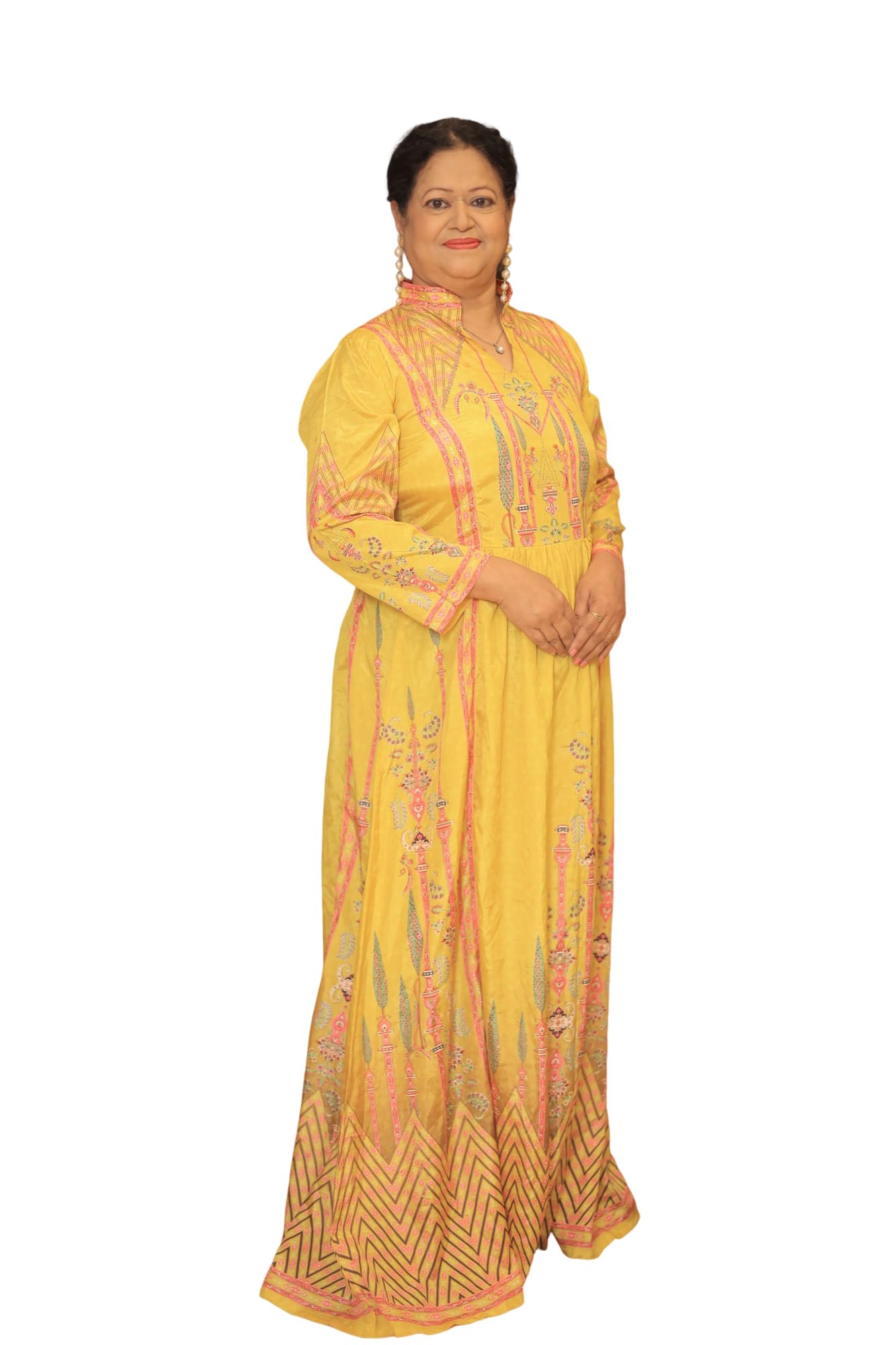 Crepe Long Digital Print Dress for Women Free Size Printed Nightwear Multicolour-image-25
