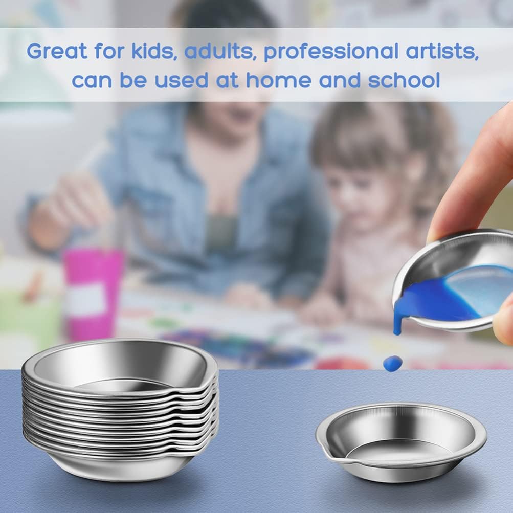 18Pcs Stainless Steel Paint Mixing Trays with Spout for Easy Pouring, Reusable Watercolor Palettes for Artists and Makeup Mixing