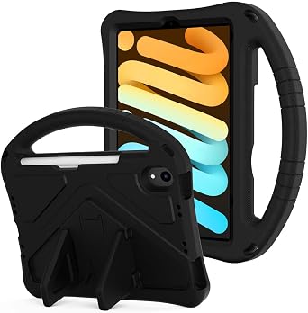 AMZER Kids Case for iPad mini 7 A17 Pro 2024 & iPad mini 6 A15 2021, 8.3-inch iPad mini 6th/7th Generation Case, Durable Shockproof Kids Cover with Handle Stand, Black