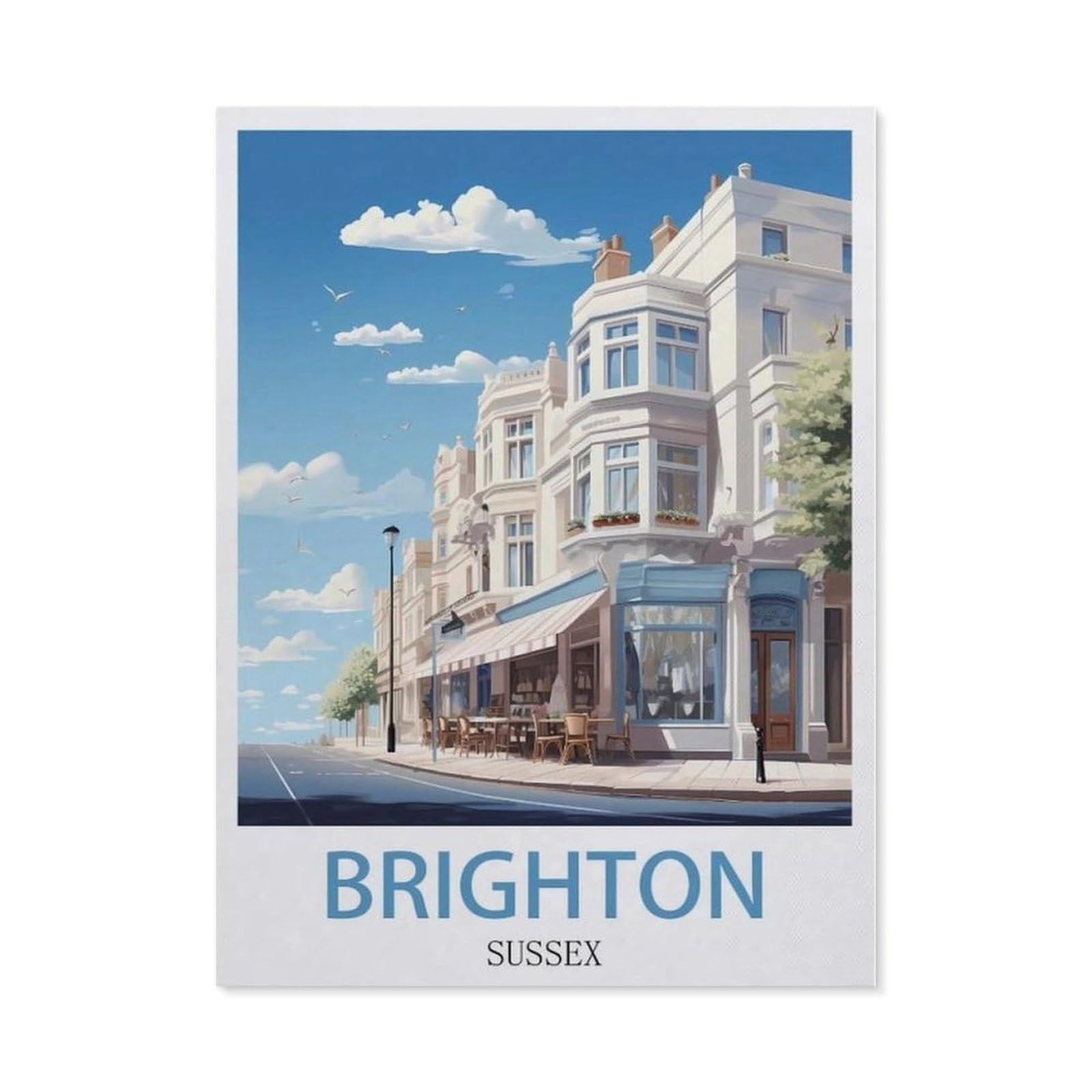 Beayodkp （40 X 50 Cm/15.74 X 19.68 Inches） Diy 5D Diamond Painting，Brighton Sussex Vintage Travel Posters，Round Diamond, Used For Room Decoration-Cf47