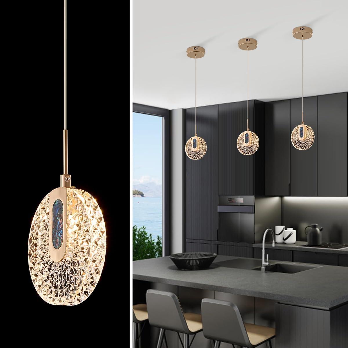 FDPBY Pendant Lighting for Kitchen Island LED Modern Chrome Pendant