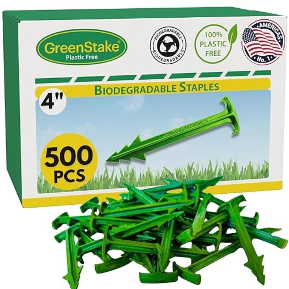 GreenStake 4-Inch Biodegradable garden stakes, Pack of 500 - Superior Holding Power - Eco-Friendly Garden Support Pegs & Fabric Pins for Membrane, Netting, Turf, Landscaping and Gardening