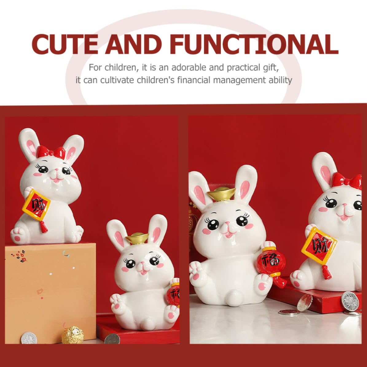 Tirelire Favorise Gestion Financière Lapin Adorable en Céramique Rangement de Pièces, Décoration Simple pour Garçon et Filles pour Chambre ou Bureau