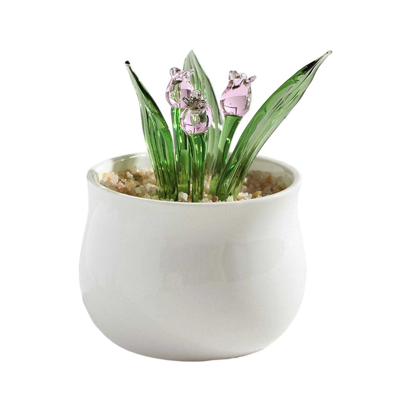 Oxxggkao Multicolored Glass Succulents Potted Plant Ornament Miniature Realistic Fake Bonsais Figurine for Shelf Tabletop Display Glass Succulents Potted Plant