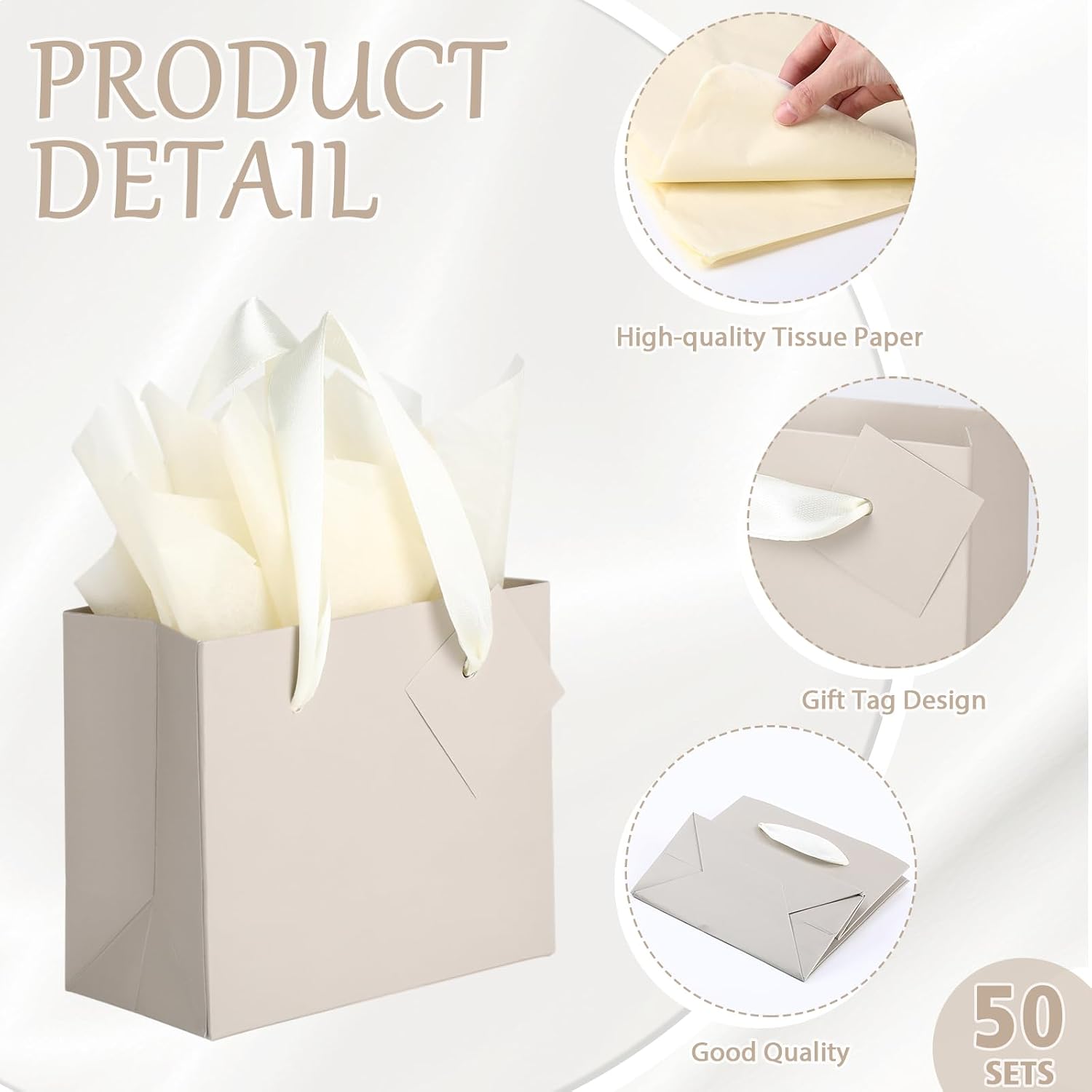 Condition photo showing New/Like New for qilery 50 pcs wedding paper gift bags bulk with tissue paper small gift bags with handle and tags for birthday wedding 4th of july party business(champagne,4.7 x 2.4 x 3.9'') champagne 4.7 x 2.4 x 3.9''