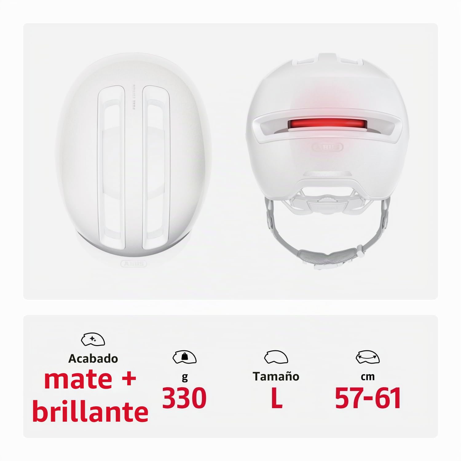 ABUS Casco de Bicicleta HUD-Y con Luz Trasera, Puristic, L | Casco urbano con cierre magnético y luz trasera recargable, para ocio y ciclismo urbano, mujer y hombre