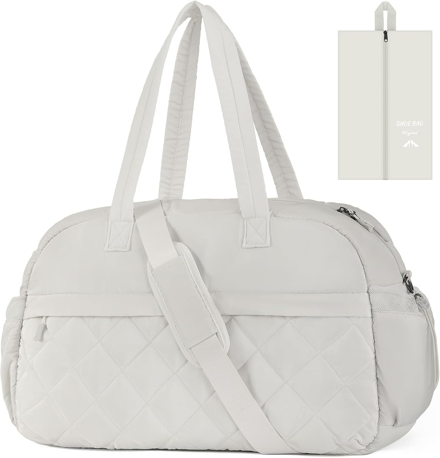 Quilted Puffer Duffle Bag for Women, Gym Bag Women, Ultra Lightweight Weekender Bags for Travel, Beige TILYMOL Beige 37L