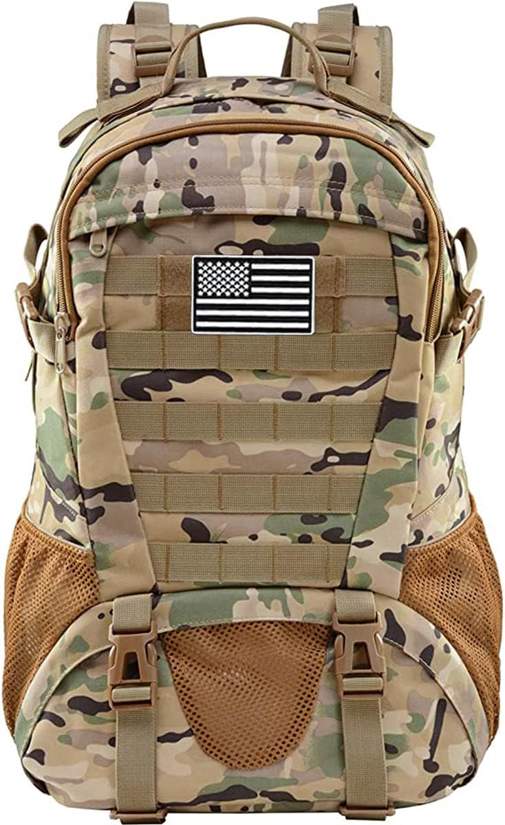 LIMHOO Tactical Backpack for Men Military Molle Bag Hiking Day Pack 27L Army Waterproof EDC Rucksack with USA Flag Patch (Cp Camo 2)
